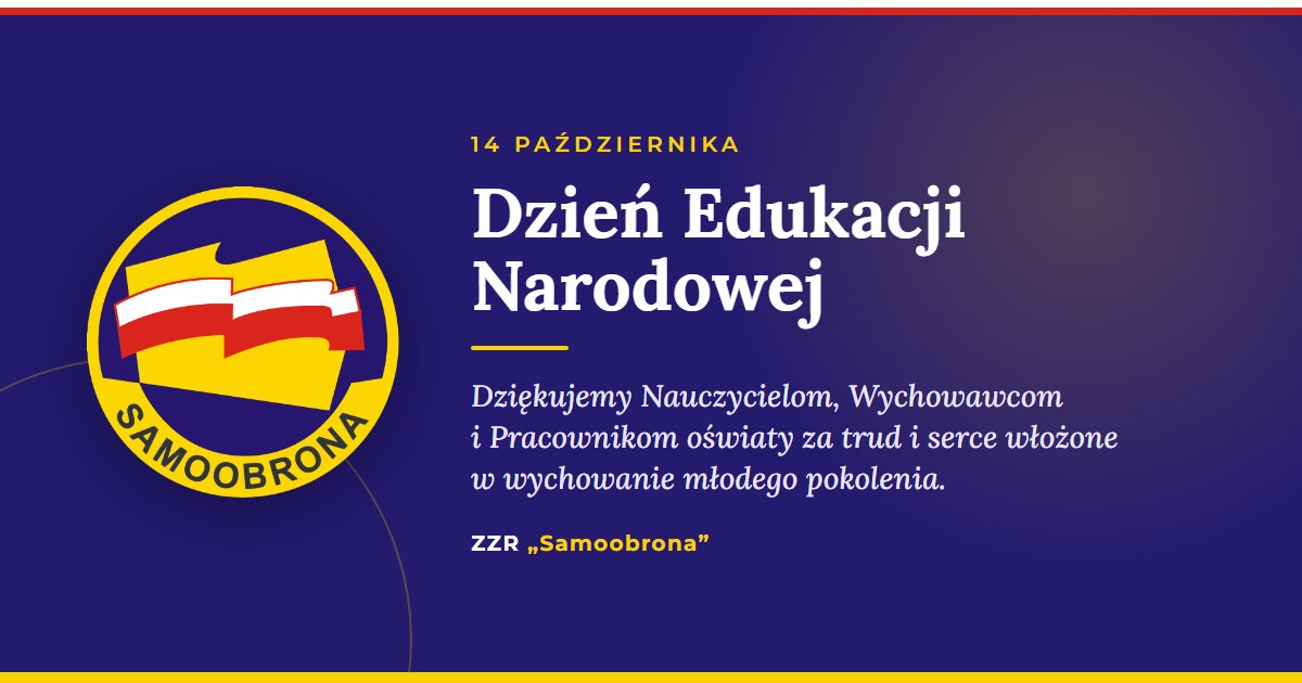 Grafika z życzeniami ZZR „Samoobrona” z okazji Dnia Edukacji Narodowej 14 października